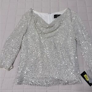 Alex Evenings Silver Sequin Top